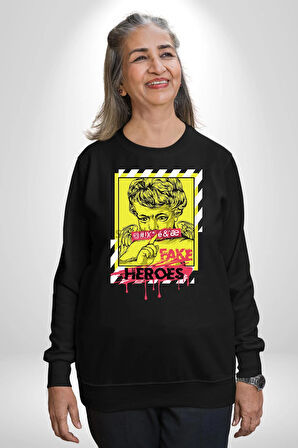 Aşk Meleği Sahte Melek Sus Erkek Kadın Unisex Dijital Baskılı Siyah Sweatshirt