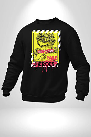 Aşk Meleği Sahte Melek Sus Erkek Kadın Unisex Dijital Baskılı Siyah Sweatshirt