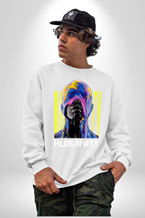 Eriyen Boya Gibi İnsanlık Erkek Kadın Unisex Dijital Baskılı Beyaz Sweatshirt
