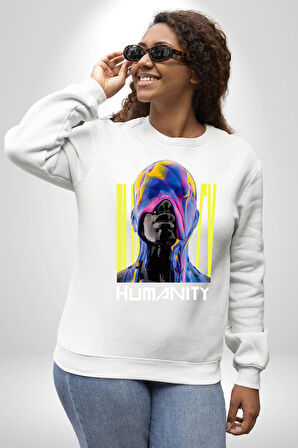 Eriyen Boya Gibi İnsanlık Erkek Kadın Unisex Dijital Baskılı Beyaz Sweatshirt