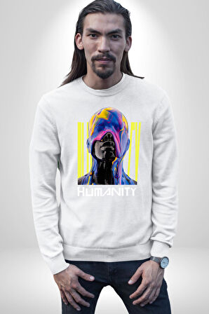 Eriyen Boya Gibi İnsanlık Erkek Kadın Unisex Dijital Baskılı Beyaz Sweatshirt