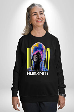Eriyen Boya Gibi İnsanlık Erkek Kadın Unisex Dijital Baskılı Siyah Sweatshirt