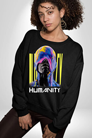 Eriyen Boya Gibi İnsanlık Erkek Kadın Unisex Dijital Baskılı Siyah Sweatshirt