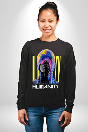 Eriyen Boya Gibi İnsanlık Erkek Kadın Unisex Dijital Baskılı Siyah Sweatshirt