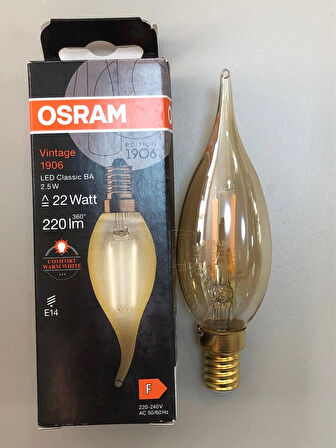 5 ADET OSRAM  2,5W=22W=220 LÜMEN  E14 RUSTİK KIVRIK LED BUJİ LAMBA