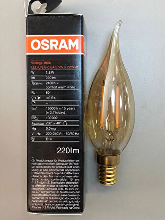 5 ADET OSRAM  2,5W=22W=220 LÜMEN  E14 RUSTİK KIVRIK LED BUJİ LAMBA