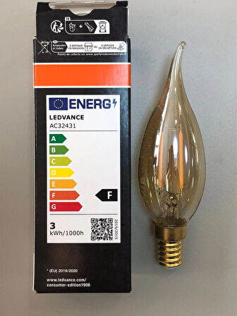 5 ADET OSRAM  2,5W=22W=220 LÜMEN  E14 RUSTİK KIVRIK LED BUJİ LAMBA