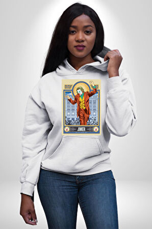 Joker Mutlu Bir Yüz Takın Film Karakteri Erkek Kadın Beyaz Dijital Baskılı Kapüşonlu Sweatshirt Hoodie