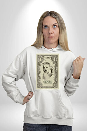 Marilyn Monroe Bir Dolar Erkek Kadın Beyaz Dijital Baskılı Kapüşonlu Sweatshirt Hoodie