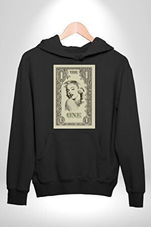 Marilyn Monroe Bir Dolar Erkek Kadın Siyah Dijital Baskılı Kapüşonlu Sweatshirt Hoodie