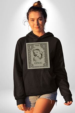 Marilyn Monroe Bir Dolar Erkek Kadın Siyah Dijital Baskılı Kapüşonlu Sweatshirt Hoodie