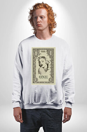 Marilyn Monroe Bir Dolar Erkek Kadın Unisex Dijital Baskılı Beyaz Sweatshirt