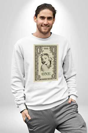 Marilyn Monroe Bir Dolar Erkek Kadın Unisex Dijital Baskılı Beyaz Sweatshirt