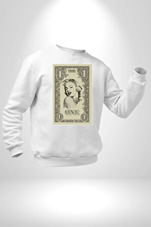 Marilyn Monroe Bir Dolar Erkek Kadın Unisex Dijital Baskılı Beyaz Sweatshirt