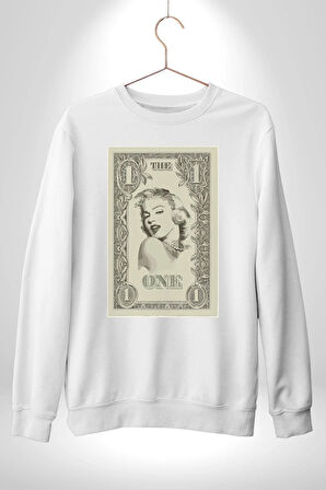 Marilyn Monroe Bir Dolar Erkek Kadın Unisex Dijital Baskılı Beyaz Sweatshirt