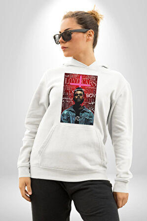 The Weeknd Erkek Kadın Beyaz Dijital Baskılı Kapüşonlu Sweatshirt Hoodie