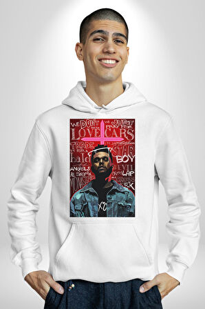 The Weeknd Erkek Kadın Beyaz Dijital Baskılı Kapüşonlu Sweatshirt Hoodie