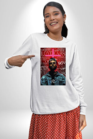The Weeknd Erkek Kadın Unisex Dijital Baskılı Beyaz Sweatshirt