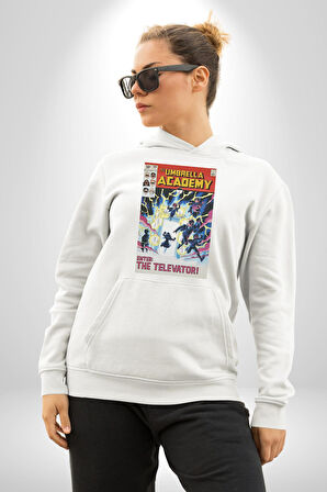 Umbrella Academy Erkek Kadın Beyaz Dijital Baskılı Kapüşonlu Sweatshirt Hoodie