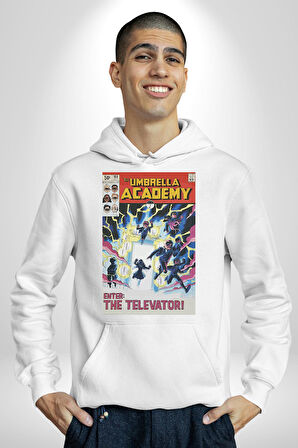 Umbrella Academy Erkek Kadın Beyaz Dijital Baskılı Kapüşonlu Sweatshirt Hoodie