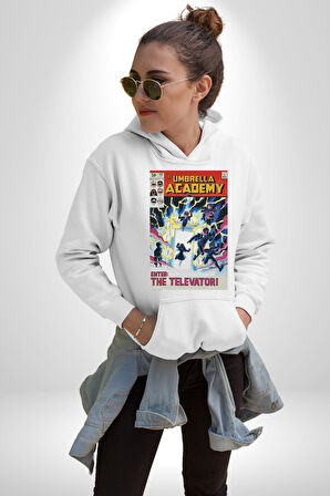 Umbrella Academy Erkek Kadın Beyaz Dijital Baskılı Kapüşonlu Sweatshirt Hoodie