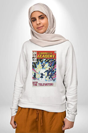 Umbrella Academy Erkek Kadın Unisex Dijital Baskılı Beyaz Sweatshirt