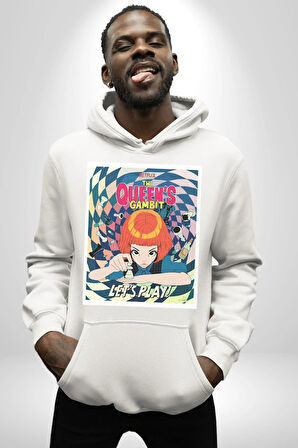 Satranç Kralicesi Dizi The Queen's Gambit Erkek Kadın Beyaz Dijital Baskılı Kapüşonlu Sweatshirt Hoodie