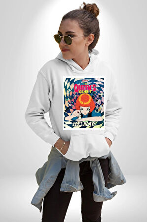 Satranç Kralicesi Dizi The Queen's Gambit Erkek Kadın Beyaz Dijital Baskılı Kapüşonlu Sweatshirt Hoodie