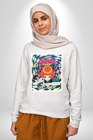 Satranç Kralicesi Dizi The Queen's Gambit Erkek Kadın Unisex Dijital Baskılı Beyaz Sweatshirt