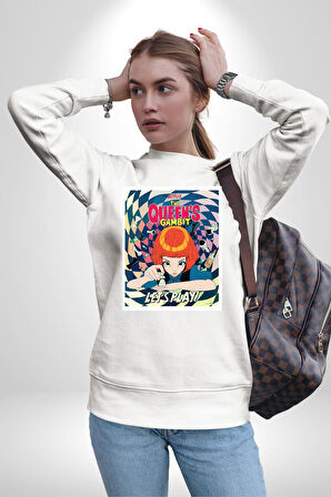 Satranç Kralicesi Dizi The Queen's Gambit Erkek Kadın Unisex Dijital Baskılı Beyaz Sweatshirt
