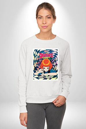Satranç Kralicesi Dizi The Queen's Gambit Erkek Kadın Unisex Dijital Baskılı Beyaz Sweatshirt