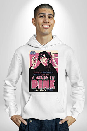 Sherlock Sırrı  Erkek Kadın Beyaz Dijital Baskılı Kapüşonlu Sweatshirt Hoodie