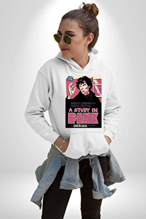 Sherlock Sırrı  Erkek Kadın Beyaz Dijital Baskılı Kapüşonlu Sweatshirt Hoodie