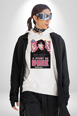 Sherlock Sırrı  Erkek Kadın Beyaz Dijital Baskılı Kapüşonlu Sweatshirt Hoodie