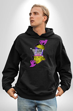 Einstein Retro Dil Çıkarma Devam Ettir Erkek Kadın Siyah Dijital Baskılı Kapüşonlu Sweatshirt Hoodie