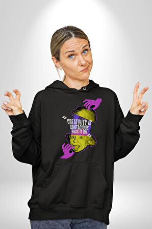 Einstein Retro Dil Çıkarma Devam Ettir Erkek Kadın Siyah Dijital Baskılı Kapüşonlu Sweatshirt Hoodie