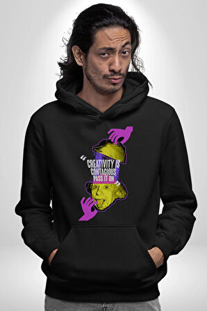 Einstein Retro Dil Çıkarma Devam Ettir Erkek Kadın Siyah Dijital Baskılı Kapüşonlu Sweatshirt Hoodie