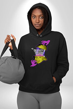 Einstein Retro Dil Çıkarma Devam Ettir Erkek Kadın Siyah Dijital Baskılı Kapüşonlu Sweatshirt Hoodie