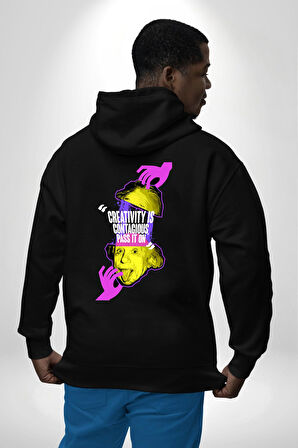 Einstein Retro Dil Çıkarma Devam Ettir Erkek Kadın Siyah Ön Sırt Baskılı Kapüşonlu Sweatshirt Hoodie