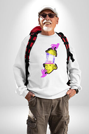 Einstein Retro Dil Çıkarma Devam Ettir Erkek Kadın Unisex Dijital Baskılı Beyaz Sweatshirt