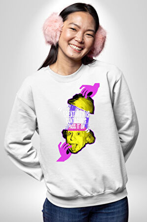 Einstein Retro Dil Çıkarma Devam Ettir Erkek Kadın Unisex Dijital Baskılı Beyaz Sweatshirt