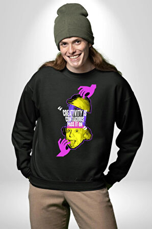 Einstein Retro Dil Çıkarma Devam Ettir Erkek Kadın Unisex Dijital Baskılı Siyah Sweatshirt