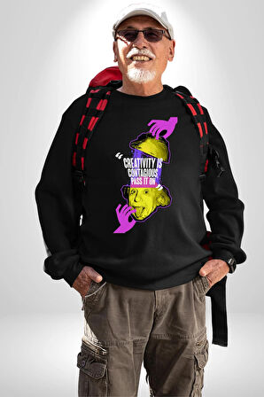 Einstein Retro Dil Çıkarma Devam Ettir Erkek Kadın Unisex Dijital Baskılı Siyah Sweatshirt