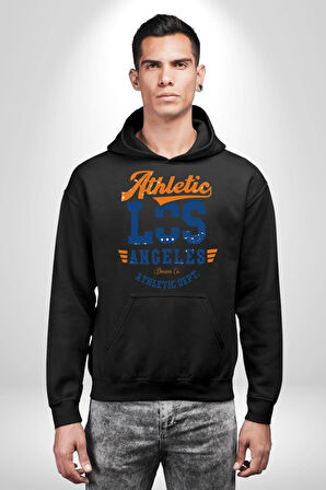 Atletic Los Angeles Erkek Kadın Siyah Dijital Baskılı Kapüşonlu Sweatshirt Hoodie