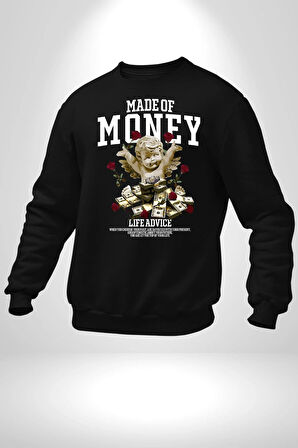 Aşk Meleği Para Kazandım Hayat Tavsiyesi Erkek Kadın Unisex Dijital Baskılı Siyah Sweatshirt