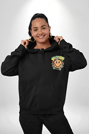 Gülen Market Ağaç Çiçek Mantar Erkek Kadın Siyah Ön Sırt Baskılı Kapüşonlu Sweatshirt Hoodie