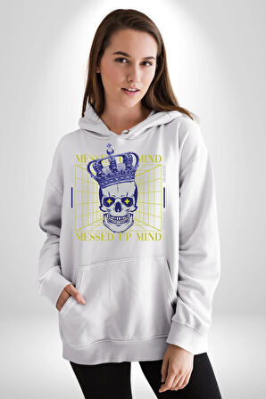 Adil Zihin Karışın Zihin Kral İskelet Erkek Kadın Beyaz Dijital Baskılı Kapüşonlu Sweatshirt Hoodie