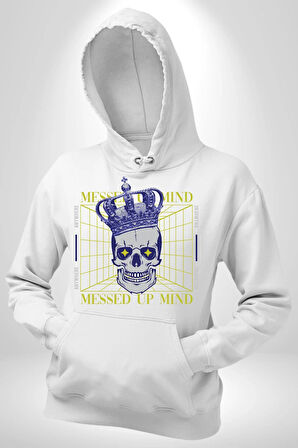 Adil Zihin Karışın Zihin Kral İskelet Erkek Kadın Beyaz Dijital Baskılı Kapüşonlu Sweatshirt Hoodie
