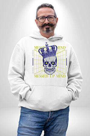 Adil Zihin Karışın Zihin Kral İskelet Erkek Kadın Beyaz Dijital Baskılı Kapüşonlu Sweatshirt Hoodie