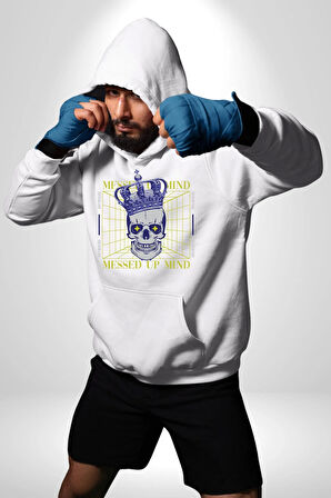 Adil Zihin Karışın Zihin Kral İskelet Erkek Kadın Beyaz Dijital Baskılı Kapüşonlu Sweatshirt Hoodie